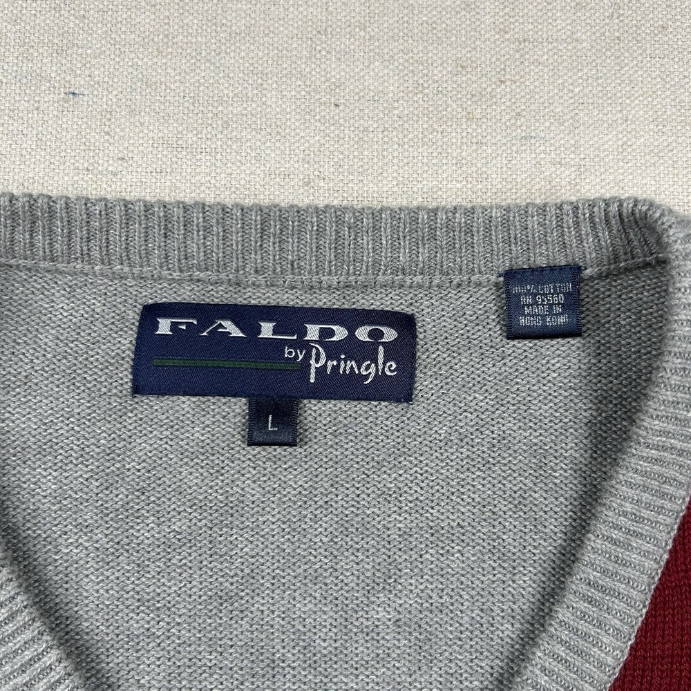 Vintage Faldo Pringle Sweater Mens L Geometric V Neck 90s Oversized Colorblock - Picture 3 of 7